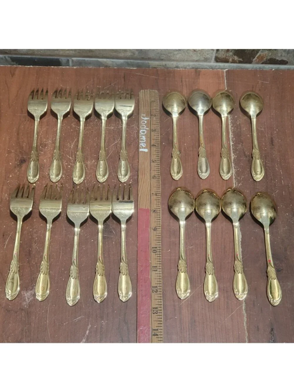 Vintage Gold Plated Electroplate Flatware Set 18 Pcs Marked Stainless Steel Kore